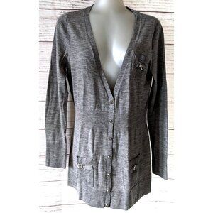 White House Black Market Women Long Cardigan 100% Merino Wool Buttons Up Size M